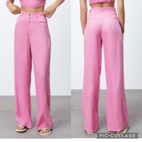 Zara Pants - NWT Pink Zara High Waist‎ Wide Leg Bubblegum Pink Trousers Pants Large